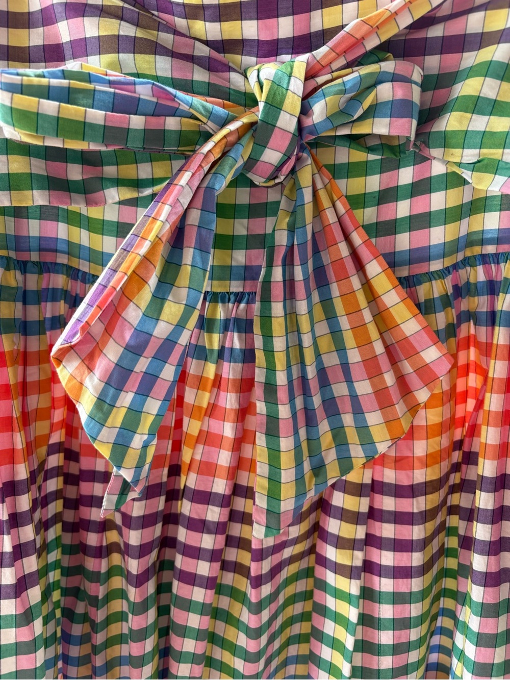 J. Crew Peasant Gingham White & Purple Multi-Color Full Skirt w Front Sash - Picture 3 of 8